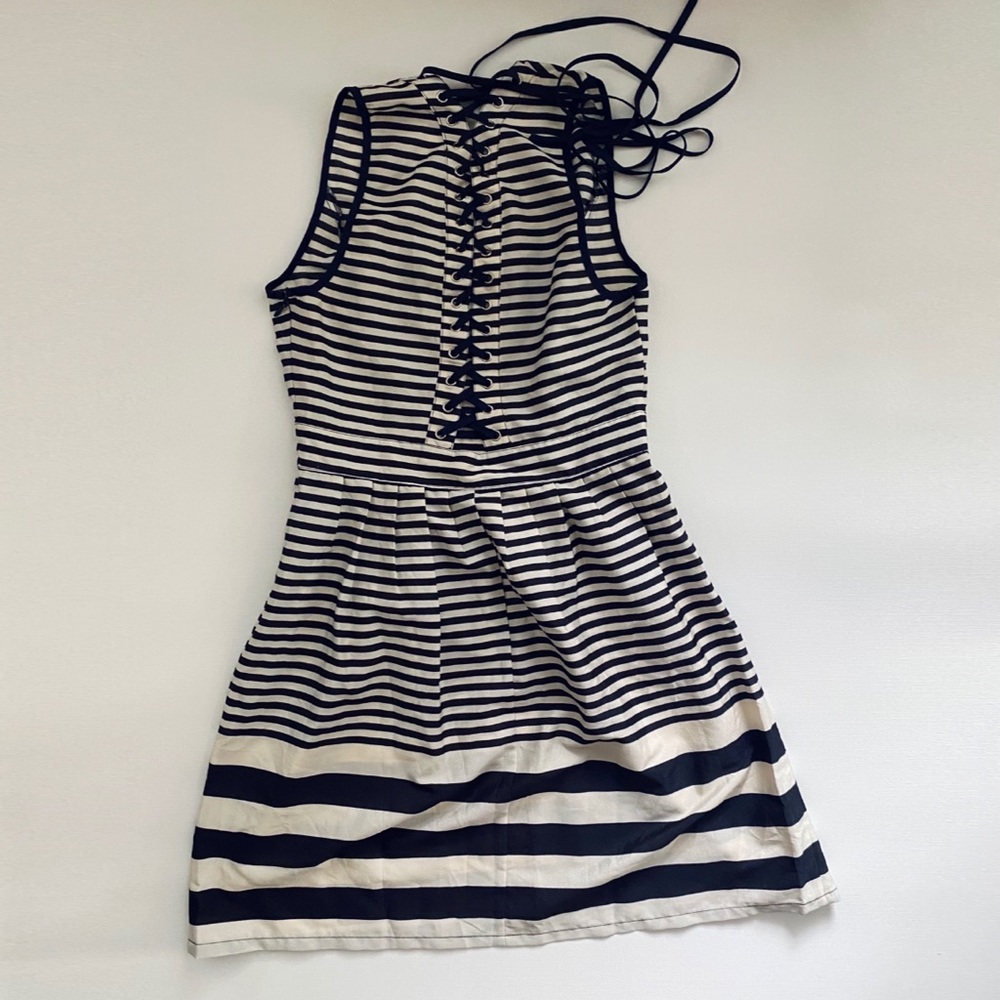 Papaya Navy Stripe Lace Up Fit and Flare Dress - Picture 4 of 5
